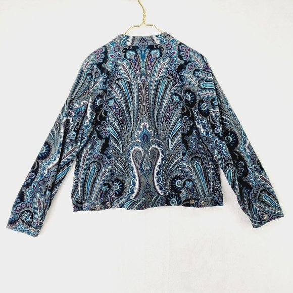 Charter Club Blue/Gray Paisley Petite Stretch Corduroy "Jean" Style Jacket P2570 - Picture 4 of 7